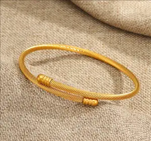 Minimalist Gold Rope Bracelet for Women & Men | Twisted Cable Bangle | 18K Gold Plated Stainless Steel | Waterproof, Tarnish Resistant | Adjustable Open Cuff Bracelet for Daily Wear, Stacking, Gifts, Trendy Jewelry