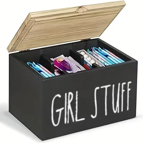 Modern Classic Wooden Rectangle Bathroom Storage Box - Wood Box with Lid, Durable Flip-Top Home Decor Organiser, Detachable Compartments Interior Organizers, Gift for Toiletries & Cosmetics Home Supplies