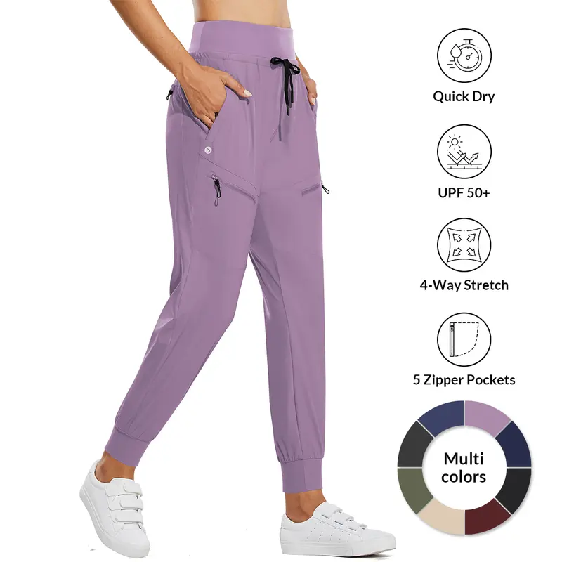 baleaf Women's High Waisted Cargo Joggers, Lightweight Athletic Travel Pants with 5 Pockets, Quick Dry UPF 50+, 25.5"/28" Inseam, Women Workout Clothes