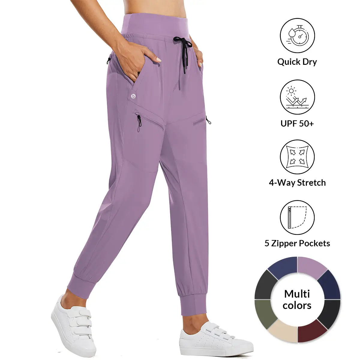 baleaf Women 25.5"/28" Joggers 5 Zipper Pockets Lightweight Quick Dry Hiking Pants High Waist Travel Athletic UPF50+ Gym Outfits Lounge Home Scrub Pan