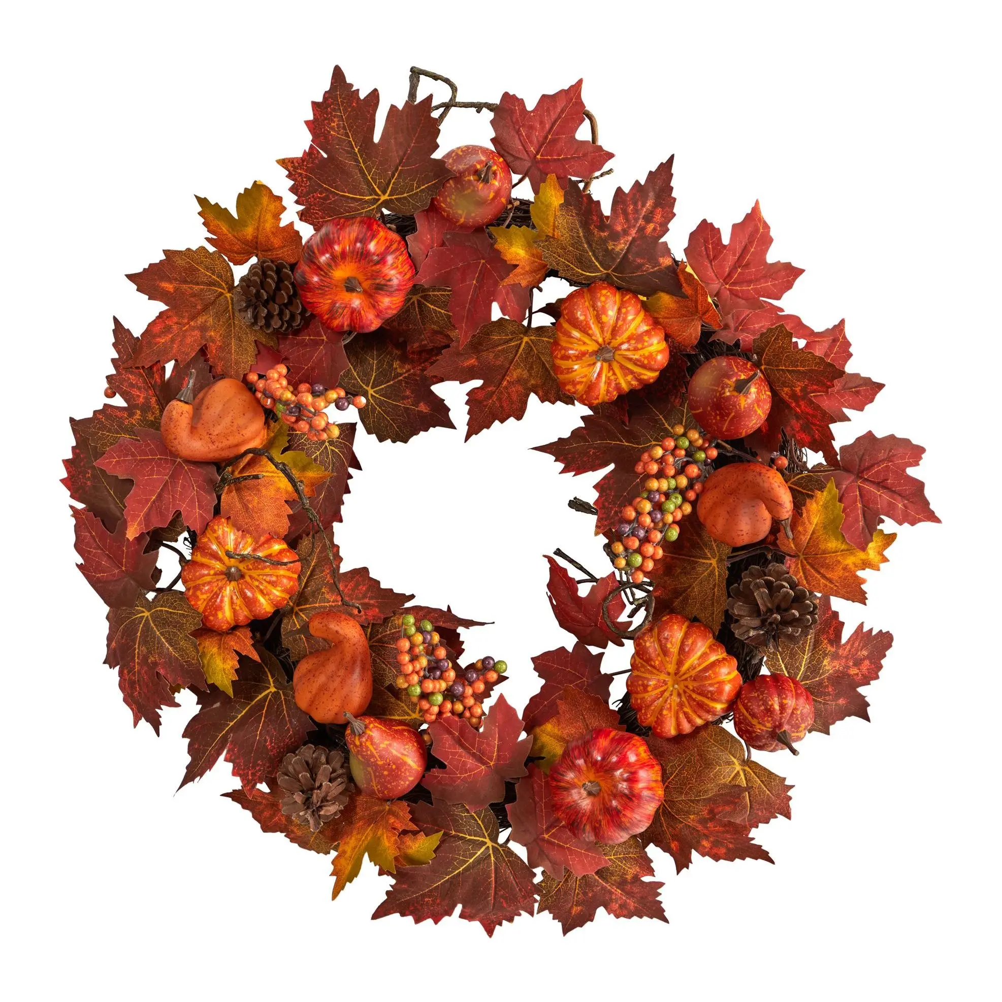 Nearly Natural 24" Maple Leaf Wreath w/Pumpkin,Berries