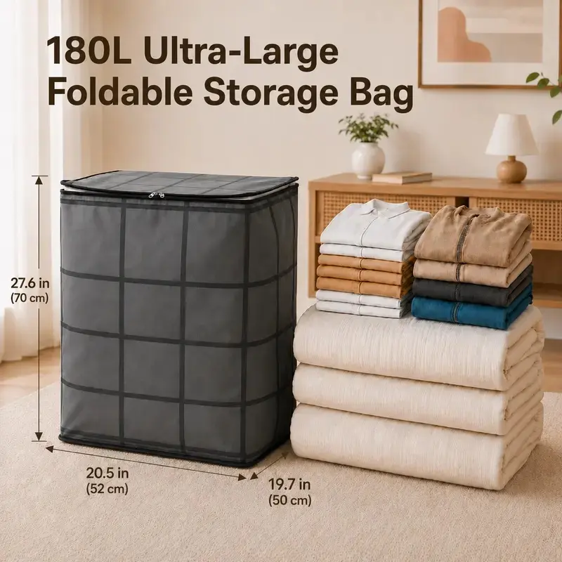 180L Large Heavy Duty Foldable Storage Bag, Dust & Moisture Proof Organizer for Clothes Quilt Bedding, Ideal for Closet Bedroom Apartment & Dorm Home Organization Ideal Gift 2026 New