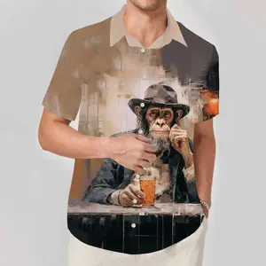 OUFISUN Breathable Retro Chimpanzees Print Shirt Men's super stretchy dress shirt quick-drying breathable anti-wrinkle muscle slim  Trendy Wear 2025 Party Clothes for Daily Wear long-sleeved business sports casua