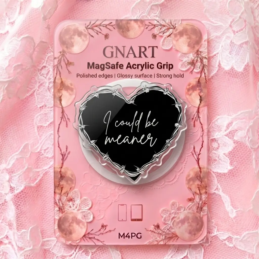 I Could Be Meaner Magnetic Phone Grip Barbed Wire Heart Acrylic Phone Holder Black Goth Aesthetic Phone Stand Grunge Edgy Tech Accessory Quirky Gift for Her Trendy Grip