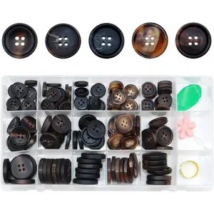 133 count Mixed Sewing Buttons, Round  Button 4-Hole Craft Buttons, with Storage Box Threader Thimble, Buttons for Sewing, DIY Craft and Decorations, 5 Styles 3 Sizes (Regular Models)