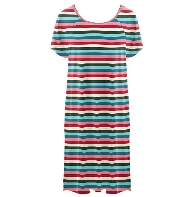 Women's Print Bamboo Labor and Delivery Hospital Gown - Snowball Multi Stripe