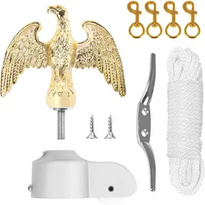 Flagpole Hardware Repair Parts Kit-50 Ft Halyard Rope +7"  Eagle+6" Zinc Alloy Cleat +4 Flag Swivel Snap Hooks+Aluminum Alloy Flagpole  for 2" Diameter Flag Poles Top