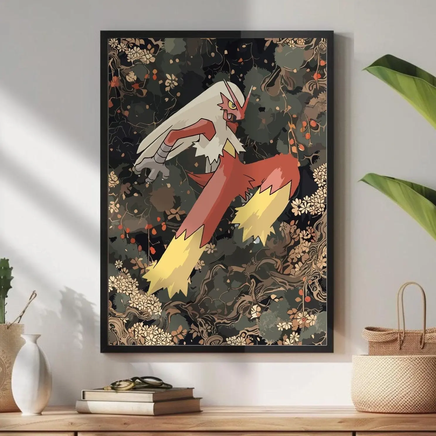 Blaziken Japanese Style Poster, Anime Wall Art - Bedroom Decor Featuring Blaziken, Unframed Wall Art, Home Decor