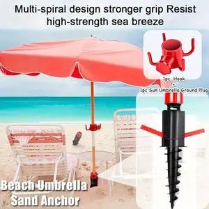 Sand Umbrella Ground Stake, Spiral Anchor Beach Camping Essential, Easy Insertion, Windproof, Portable Storage