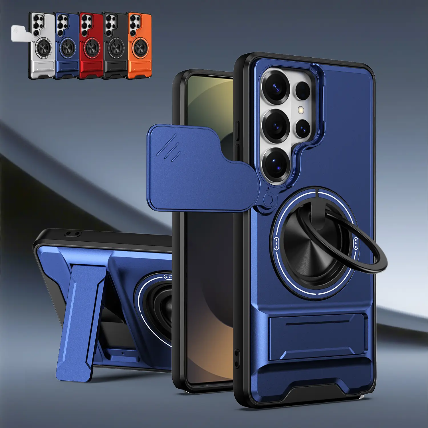 Magnetic Case Dustproof Cover for Samsung Galaxy S26 S25 S24 S23 S22 Ultra Slide Camera Lens Cover Protector,360° Rotatable Ring Kickstand, Compatible with MagSafe, Shockproof  Heavy Duty Protective Case summerwins