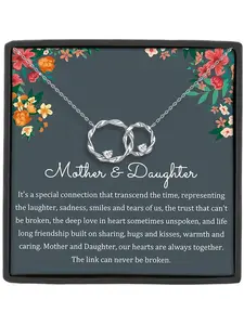 Double Ring Copper Zircon Pendant Necklace, Gift Box Included, Mom and Daughter Jewelry, Birthday Christmas Present, Cute Style