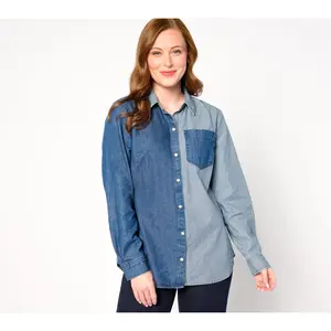 Joan Rivers Pieced Denim Snap-Front Shirt