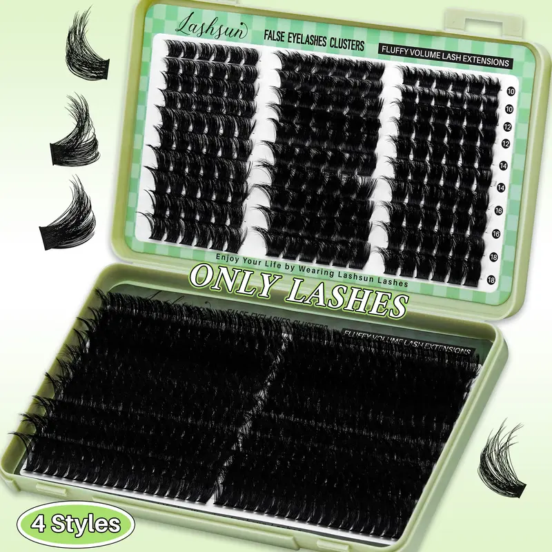 Bulk Volume Lash Clusters False Eyelashes Set - 540pcs D Curl, Multiple Styles (WL3-20, WL4-6, WL4-16, 200D), Mixed Lengths (10-18mm/14-22mm), Plant Fibers, 3D Dramatic Doll Eye, Soft Comfortable Long-Lasting for Daily Use