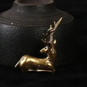 Vintage Brass Christmas Reindeer Figurine, Elegant Statement Piece with Matte Finish, Year-Round Indoor Outdoor Decor, Ornaments Decor, Durable High Quality Metal for Home and Office