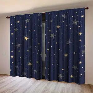2-piece set of dreamy starry sky star curtains, navy blue polyester fiber curtains, semi transparent polyester fiber polyester material, pole bag design, suitable for bedroom, living room, dining room decoration, year-round home decoration