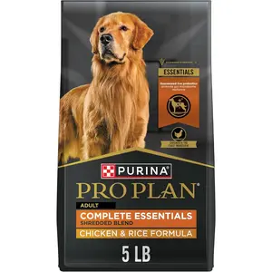 Purina Pro Plan Complete Essentials Shredded Blend Chicken & Rice Dog Food Dry Formula with Probiotics for Adult Dogs 5 lb High Protein Real Meat Nutrition