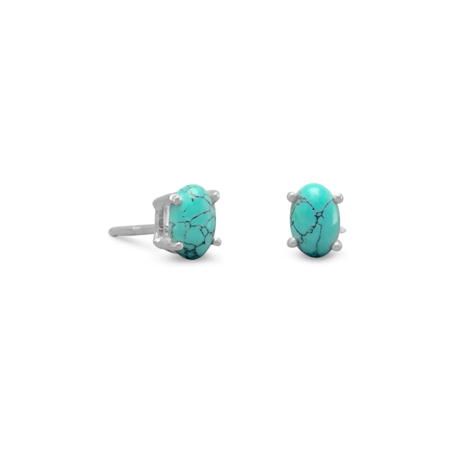 Stabilized Turquoise Stud Earrings 925 Sterling Silver 4mm x 6mm
