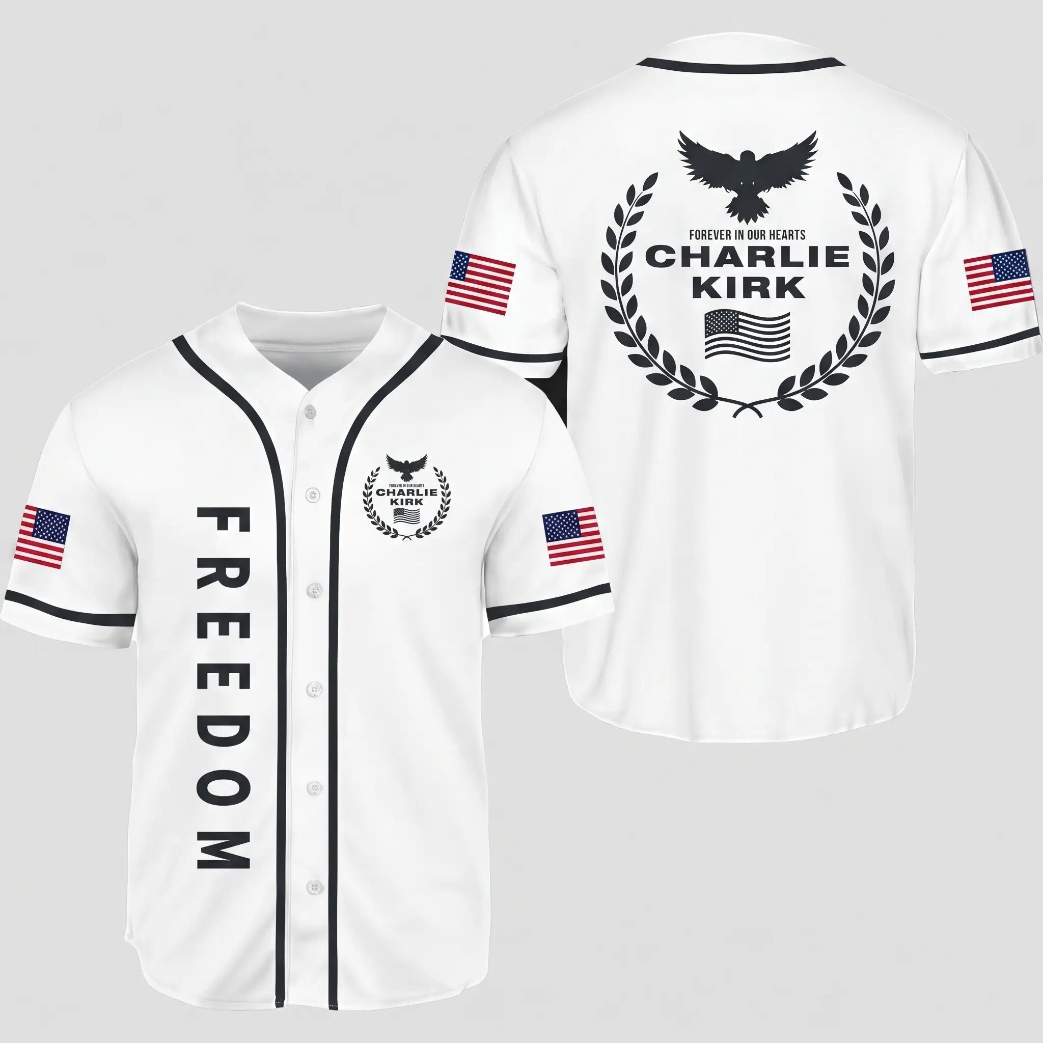 Freedom Black and White Kirk Memorial Unisex Baseball Jersey – Casual Sportswear for Couples, 90s Vintage Style, for Sports & Outdoor Activities