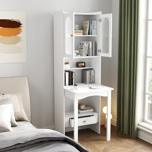 Fold-Out Convertible Writing Table Desk Cabinet with Shelf and Drawer Multi-Function Home Office Workstation Space Saving for Small Room Stud