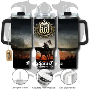 HardTimesMerch - Kingdom Come: Deliverance II #1 40oz Handle Tumbler Stainless Steel Travel Mug, Game Inspired Vacuum Insulated Cup, Large Iced Coffee Tumbler, Manga Fighter Drinkware, Gamer Gift for Him Her