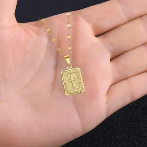 1 Stainless Steel Square Cross Pendant Unisex Hip-Hop Style Versatile Necklace.Kpop style jewelry.