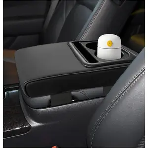 Car Center Console Armrest Pillow, 14"×8.3" Memory Foam Auto Armrest Box Cover with Cup Holder & Phone Holder, Waterproof Leather Arm Rest Protector Cushion, Car Accessories (Black)