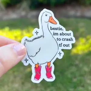 Bestie Im About To Crash Out Sticker, Funny Animal Decal, Weatherproof Vinyl, Laptop Water Bottle Decal Sticker