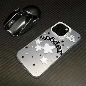 Edgy "Spider" Lettering Star Smartphone Case, Fashion TPU Laser Craft Anti-Drop Cellphone Protector, E-Commerce Phone Accessories Shell Compatible with iPhone 11,12,13,14,15,16,17 Pro Max, Air, Plus Protective Durable