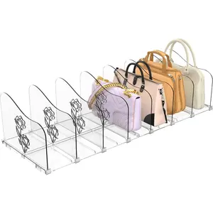 Rose Purse Dividers for Closet, 2 Pack Clear Purse Closet Organizers, Handbag Organizers, Bookshelf Separator Dividers for Bedroom Office