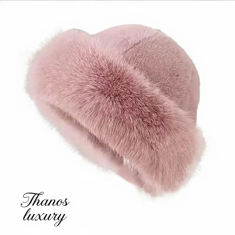 Oversized Plain Faux Fur Bucket Hat - 1 Size, Warm Headwear, Includes mystery Necklace