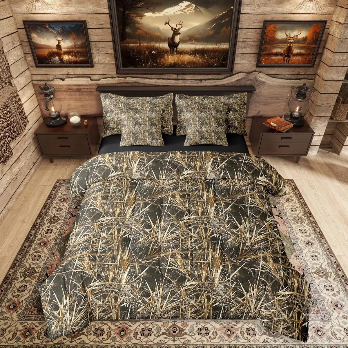 Feelyou 7-Piece Multi-Size Army Camouflage Reversible Cabin Lodge Bedroom Bedding Set - All-Season Soft Quilt, Decorative Bedding for Hunting Lovers, Soft Bedding Solution, Decorative Bedding Set