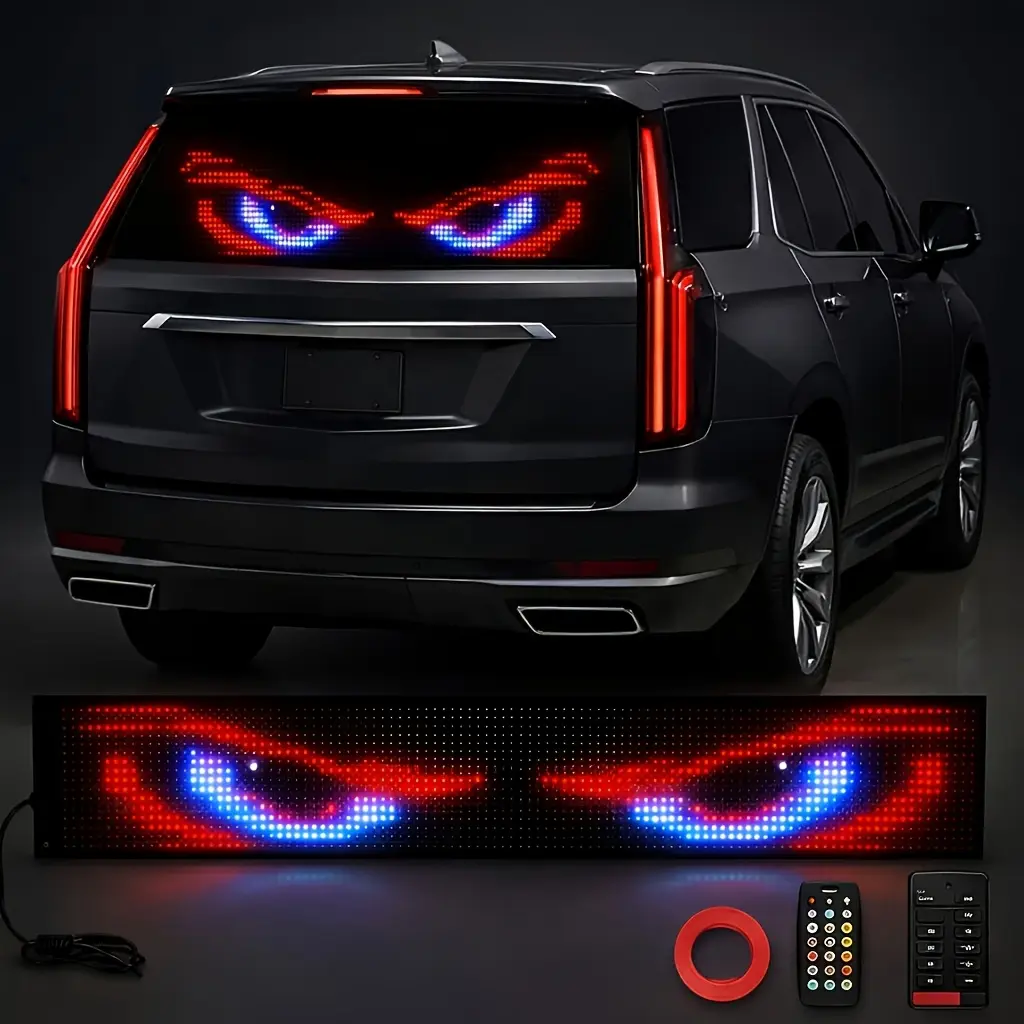 Programmable Flexible LED Car Sign, App-Controlled RGB Matrix Display with DIY Text, Animations & GIFs, USB-Powered Rear Window LED Screen, Multiple Sizes