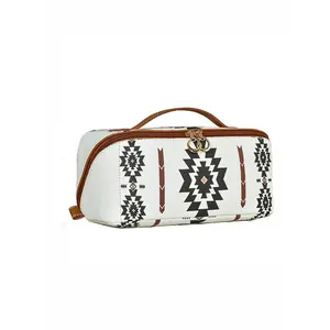 Boho Style Makeup Bag Casual Colorblock Travel Cosmetic Organizer Pouch for Skincare Lotion Cream Lip Balm Eyeliners Mirror Stationery