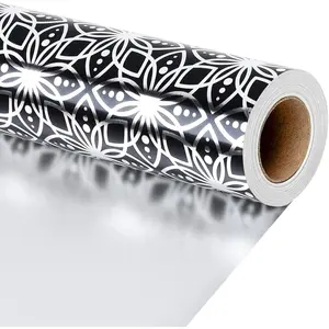 Reversible Foil Wrapping Paper - Navy Blue Geometric &  Design, 17 Inch x 33  Art Deco Metallic  Wrap for Birthday, Graduation, Father's Day, Weddings &