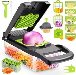 Vegetable Chopper,Senbowe Multifunctional 13-In-1 Food Choppers Onion Chopper Vegetable Slicer Cutter Dicer Veggie Chopper with 8 Blades,Colander Basket,Container for Salad Potato Carrot Garlic SW-CV-01