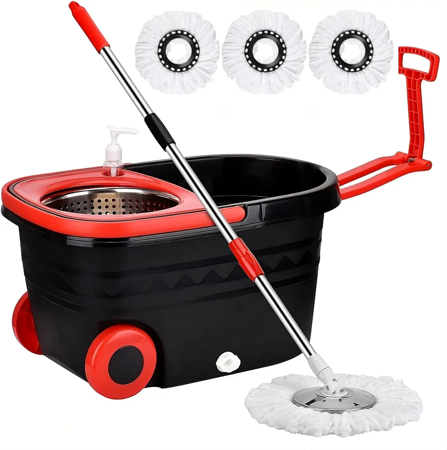 Spin Mop and Bucket Set with Wringer ,360° Rotating Mop Bucket Floor Cleaning System on Wheels, 3 Microfiber Mop Refills for Fast Cleaning, Extendable 61" Stainless Steel Handle