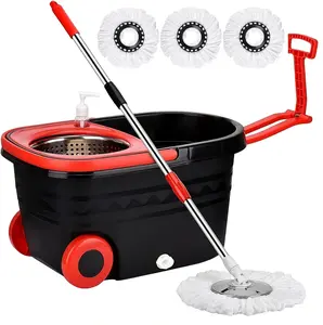 Spin Mop and Bucket Set with Wringer ,360° Rotating Mop Bucket Floor Cleaning System on Wheels, 3 Microfiber Mop Refills for Fast Cleaning, Extendable 61" Stainless Steel Handle