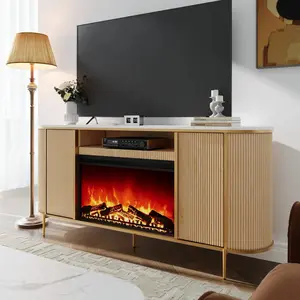 REDLEMON 70" Fluted Fireplace TV Stand – 30" Electric Fireplace, 2 Cabinets & Open Shelves, Rustic Entertainment Center / Media Console