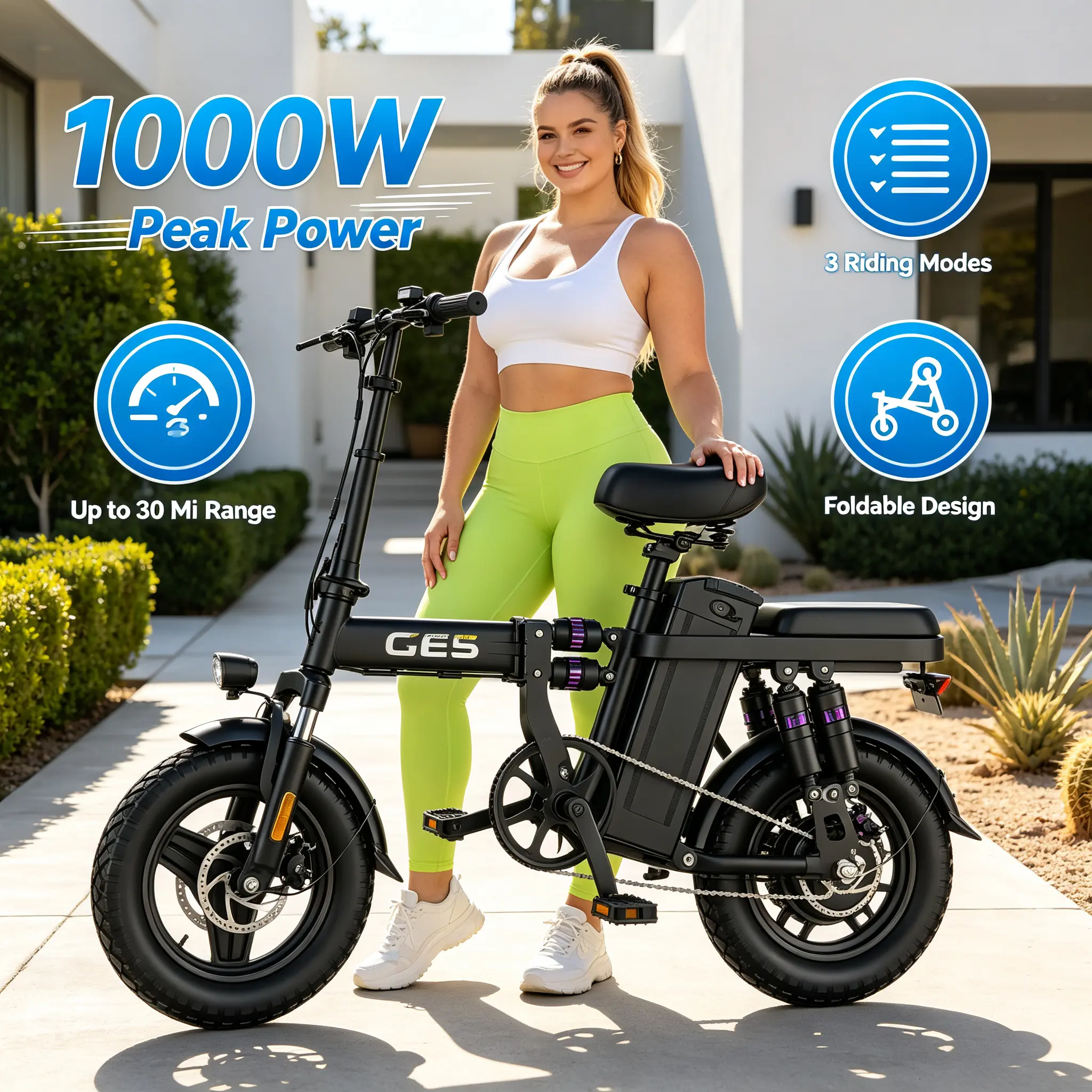 GE5 Lightweight Foldable Frame Electric Bike Cycle, 750W-1000W Peak Motor, 48v 15ah Bat., 45 mi Range, 14" Tubeless Tires, Dual Brakes, UL Certified, Unisex Adults Urban Commuter E-Biking Bicycle Commuter Bicycle City E Bicycle City Bikes