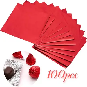 100 Sheets Square Aluminum Foil Candy Wrapping Paper, DIY Chocolate Packaging for Parties Weddings Birthdays Valentine's Day Anniversaries