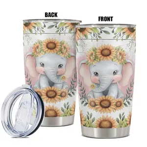 Elephant Pattern  Tumbler with Lid,  1 Count 20oz Stainless Steel Insulated and Durable Water Bottle, Birthday Gift for Friend