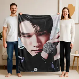 1 piece Close-up of a Chinese male singer performing live themed flannel blanket - Super soft flannel blanket, suitable for beds and sofas, all-season use, modern design, digitally printed pattern, 100% polyester material, machine washable