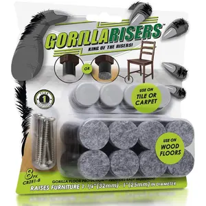 GorillaRisers CB251-8 Screw  Furniture Risers (8 Pack) Floor Protector Slider  Raise Furniture Height 1-1/4" to 1-1/2", Plastic & Felt Glides, 1 Inch Round Chair Risers Furniture  Extenders