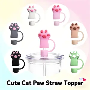 【Clearance Flat Price】Kawaii Cat Paw Cup Dust Plug & Straw Cap 6 Pcs - Low Price