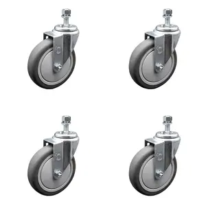 Service Caster SCC-TS20S514-TPRB-121315-4 Thermoplastic Rubber Swivel Threaded Stem Caster with 5 x 1.25 in. Gray Wheels & 0.50 in. Stems - 1200 lbs Total Capacity - Set of 4