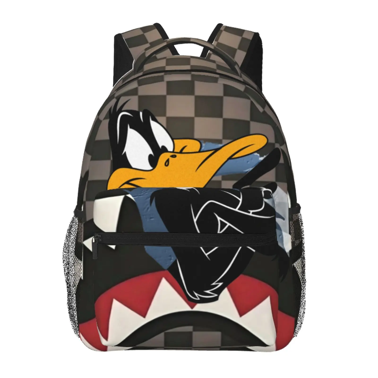 SG Backpack – Taz “Hangry” Large Smile Graffiti Checkerboard Laptop Bag, School/Commuter Bag, Y2K Cartoon Style, Cute Gift for Teen Girls and Students