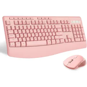 Keyboard and Combo for Windows - 2.4GHz Full-Sized Keyboard with Wrist Rest, 3 DPI Adjustable, 6 Buttons, Cordless USB for Computer, Laptop, PC