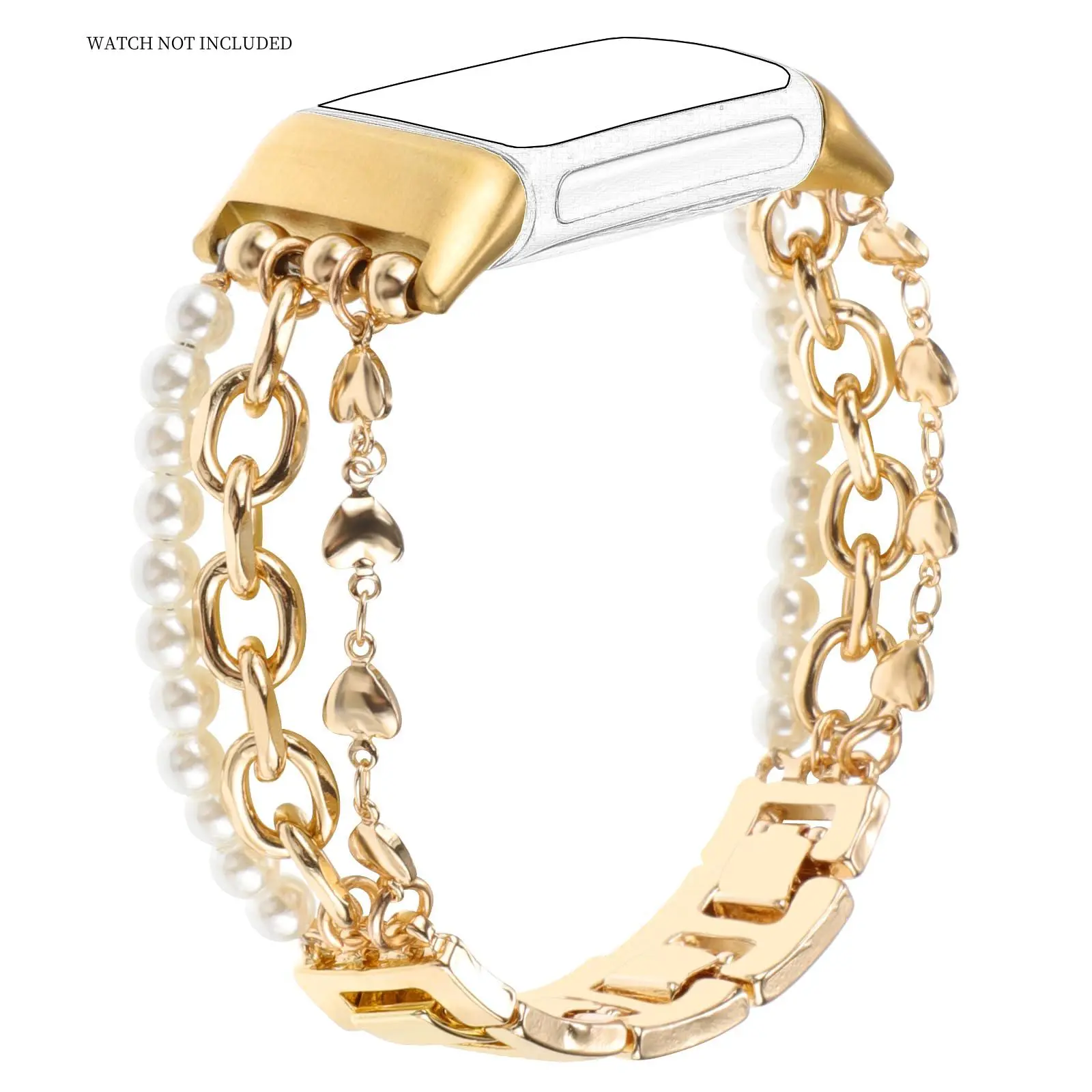 Fashionable Pearl Bead Chain Design Watch Band, Fashionable Watch Band for Women, Wearable Accessories Compatible with Fitbit Charge 6/Charge 5, Smart Watch Accessories, Smart Watch Strap, Smartwatch Accessories
