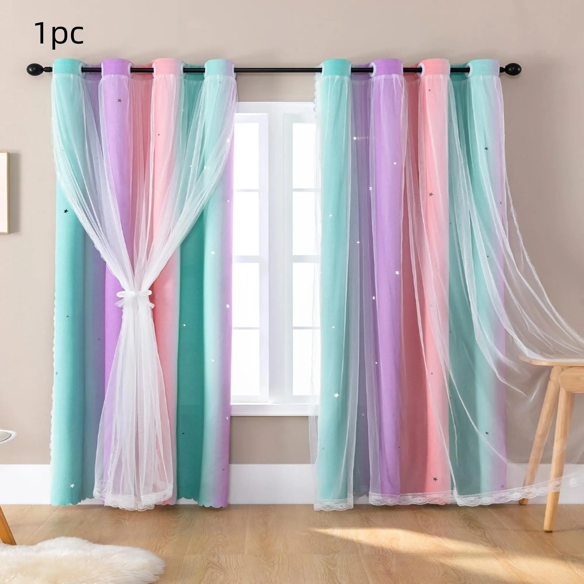 Star Pattern Curtain, 1 Count Colorful Gradient Window Curtain, Window Drapes, Curtain for Windows, Home Decorative Curtain for Living Room Bedroom, Room Decor, Home Decor, Home Decoration Curtain, Window Decorations Supplies