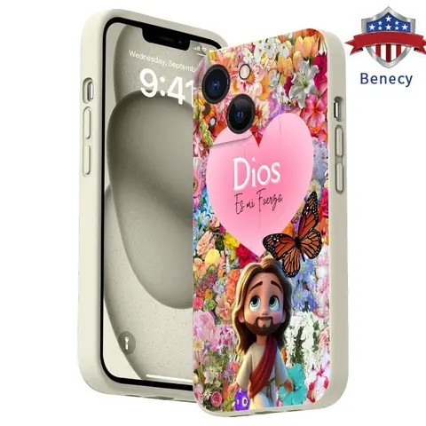 Straight Edge Soft TPU Cellphone Safety Casing for iPhone 17/16 Pro Max/15 Plus/14/13/12/11/Air, E God is My Strength Pattern, Shockproof Bumper, Full Coverage Anti-Drop Durable Smartphone Accessory
